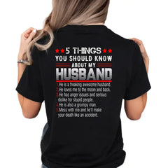 "5 Things You Should Know About My Husband" Shirt - Funny Wife T-Shirt Gift