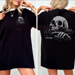 "I'M FINE" Drowning Skull T-Shirt – Dark Humor Graphic Tee
