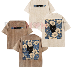 "Cat in the Flowers" Double-Sided Graphic T-Shirt