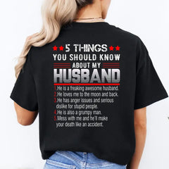"5 Things You Should Know About My Husband" Shirt - Funny Wife T-Shirt Gift
