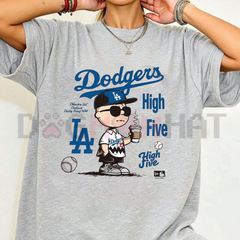 "Chillen' in LA" – Retro Cartoon Boy Baseball Coffee Top, LA Blue Team Inspired Fan Shirt