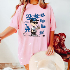 "Chillen' in LA" – Retro Cartoon Boy Baseball Coffee Top, LA Blue Team Inspired Fan Shirt