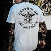 "Captain of the Shit Show" Skull Print T-Shirt – Funny & Fashionable Men's Crewneck, Casual Cotton Tee