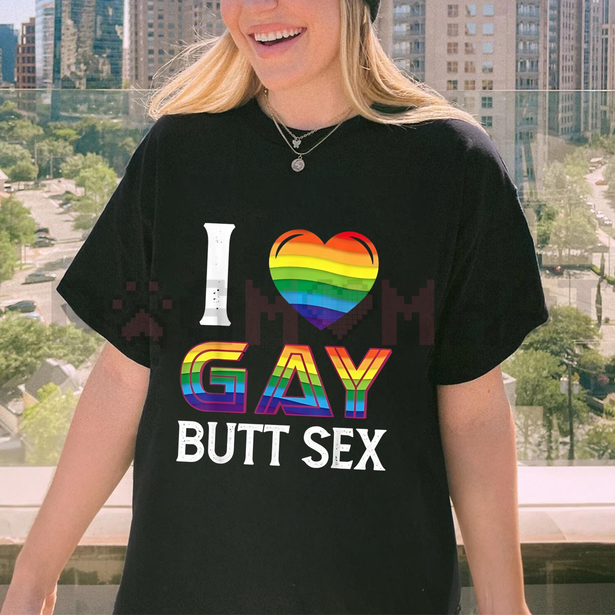 "I Love Gay Butt Sex" Rainbow Heart T-Shirt