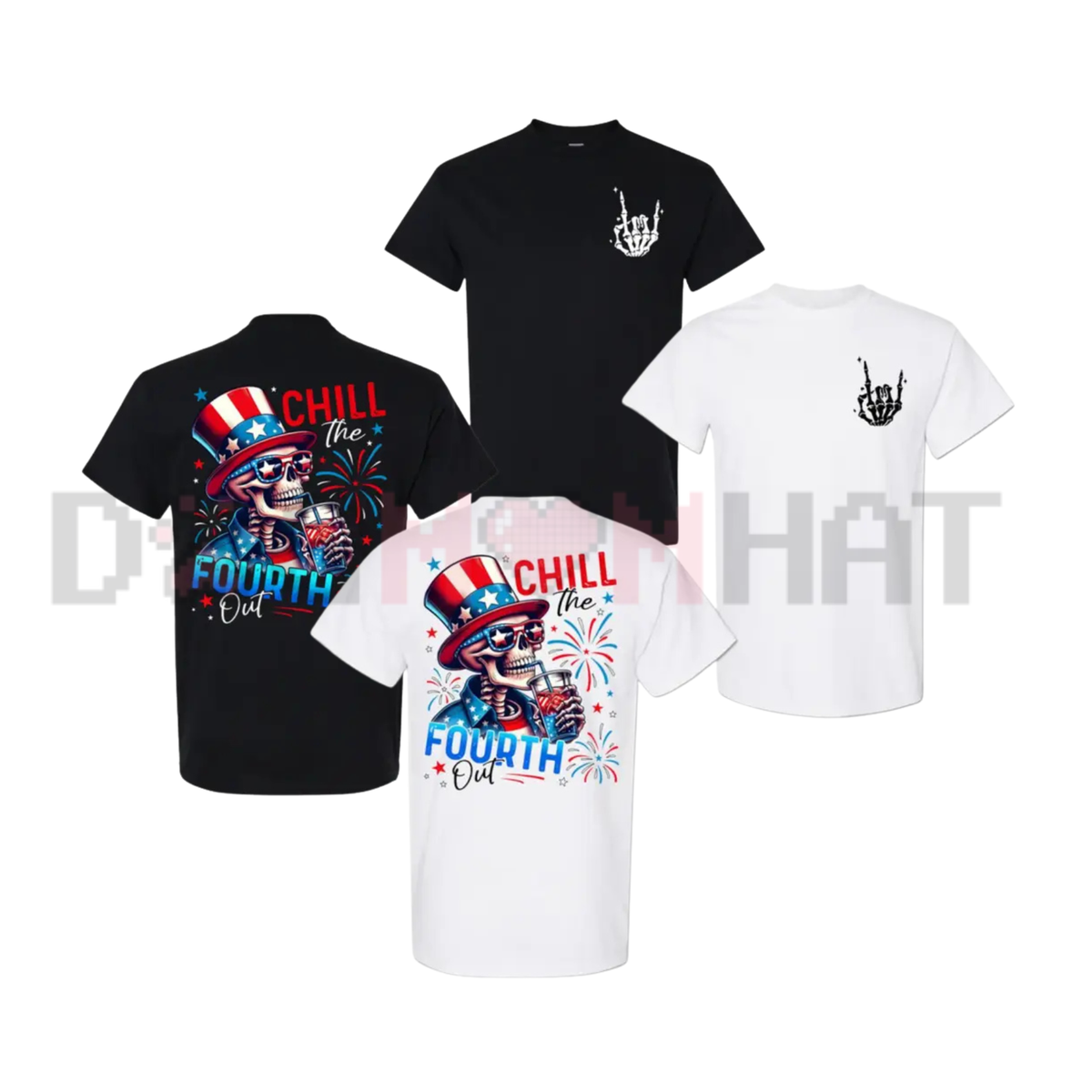"Chill The Fourth Out" Skeleton 4th of July Tee