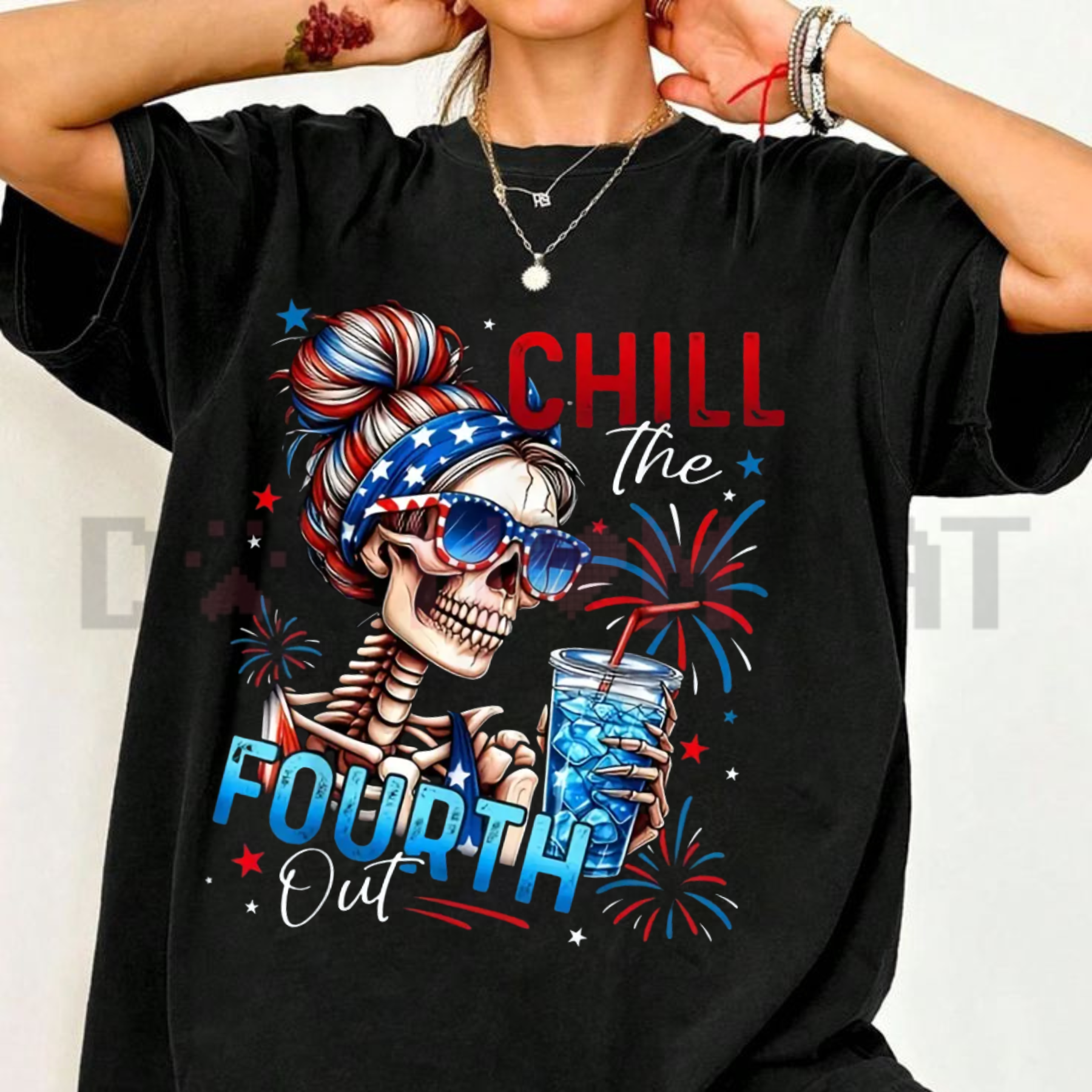 "Chill The Fourth Out" Patriotic Skeleton T-Shirt