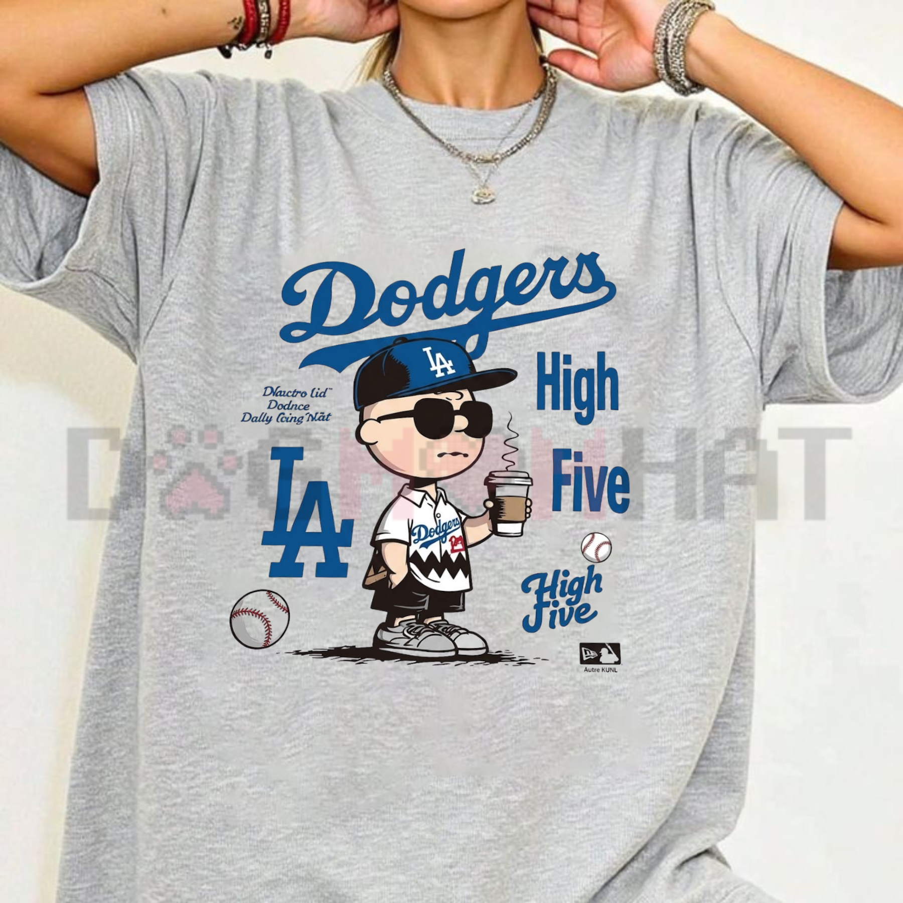 "Chillen' in LA" – Retro Cartoon Boy Baseball Coffee Top, LA Blue Team Inspired Fan Shirt