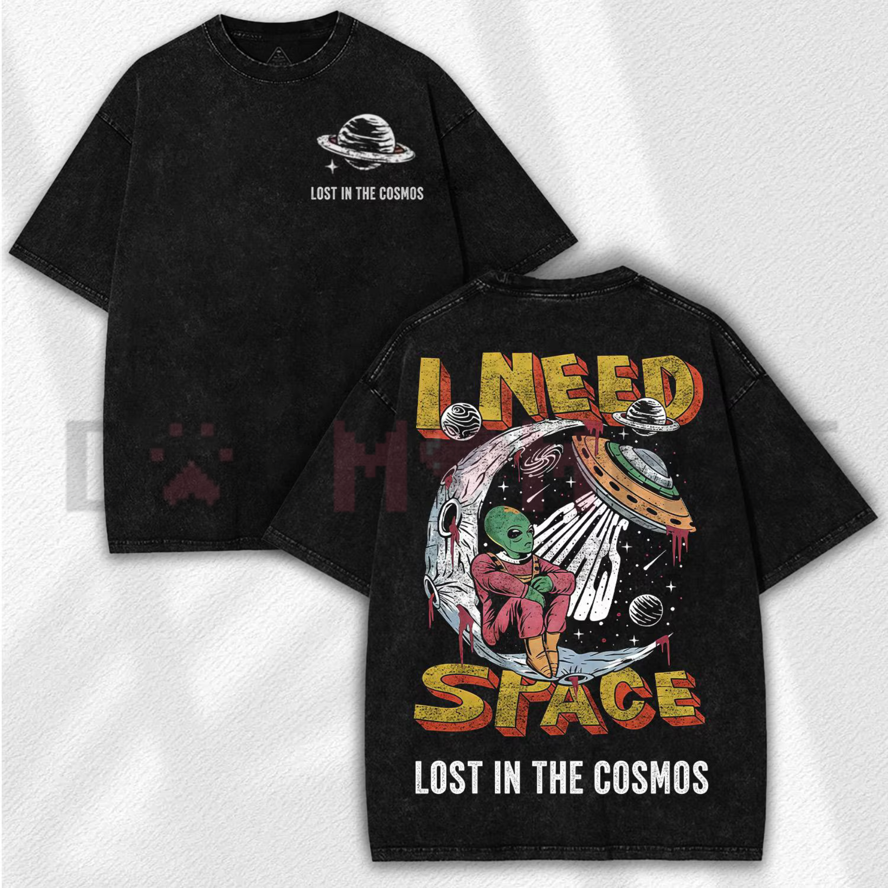 "I Need Space" Retro Alien T-Shirt – Vintage Distressed Sci-Fi Graphic Tee