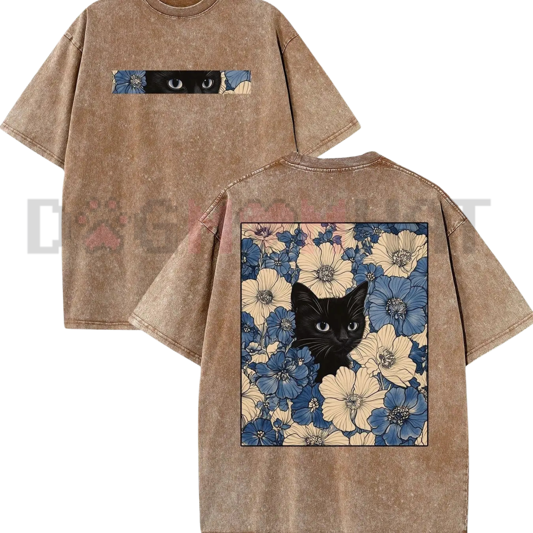 "Cat in the Flowers" Double-Sided Graphic T-Shirt