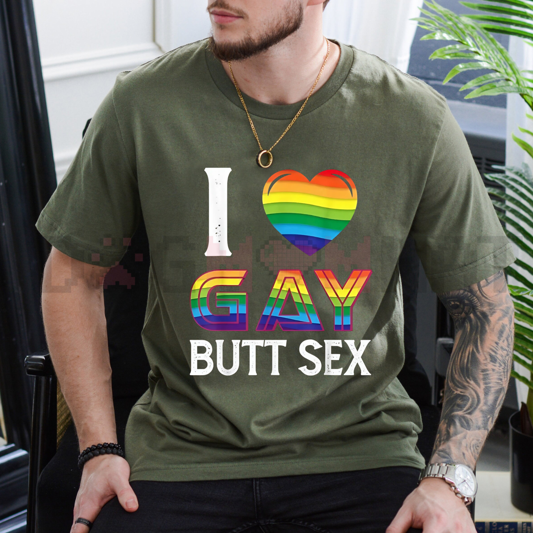 "I Love Gay Butt Sex" Rainbow Heart T-Shirt