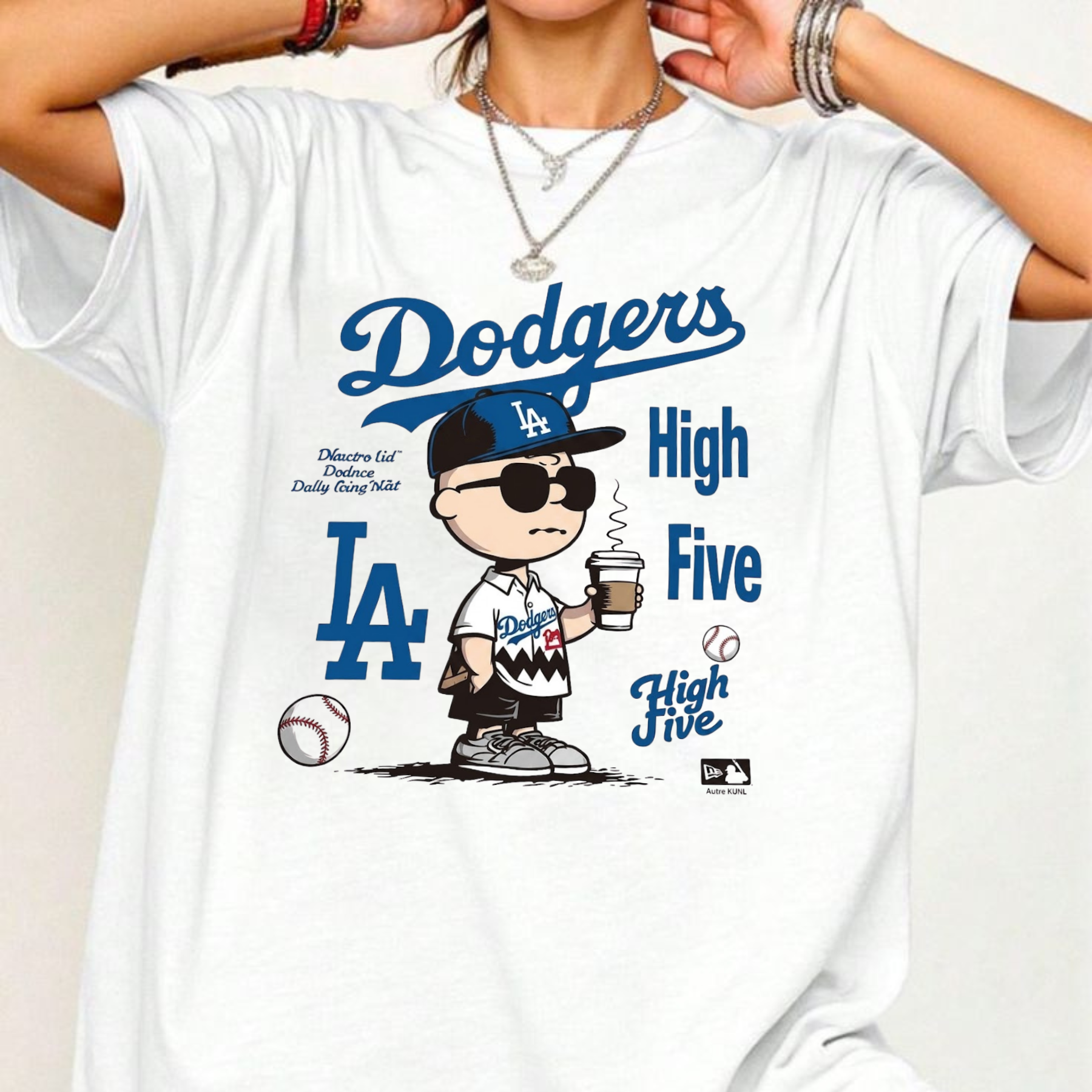 "Chillen' in LA" – Retro Cartoon Boy Baseball Coffee Top, LA Blue Team Inspired Fan Shirt
