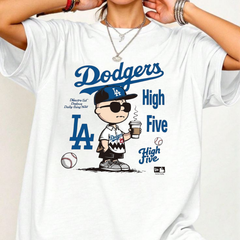 "Chillen' in LA" – Retro Cartoon Boy Baseball Coffee Top, LA Blue Team Inspired Fan Shirt