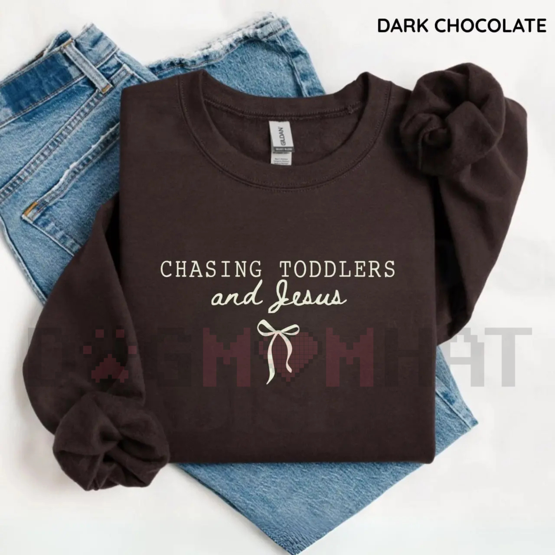"Chasing Jesus and Toddlers" Coquette Sweatshirt