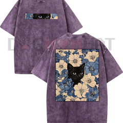 "Cat in the Flowers" Double-Sided Graphic T-Shirt