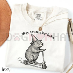 "Cause A Kerfuffle" Groundhog T-Shirt – Comfort Colors® Silly Animal Chaos Tee, Retro Groovy Whistle Pig Shirt, Funny Sarcastic Quote Apparel