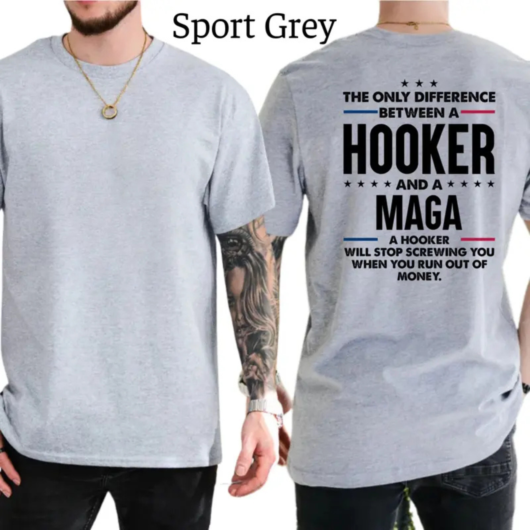 "Difference Between A H00ker And A MAGA Tee" Satire Graphic Shirt