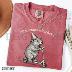 "Cause A Kerfuffle" Groundhog T-Shirt – Comfort Colors® Silly Animal Chaos Tee, Retro Groovy Whistle Pig Shirt, Funny Sarcastic Quote Apparel