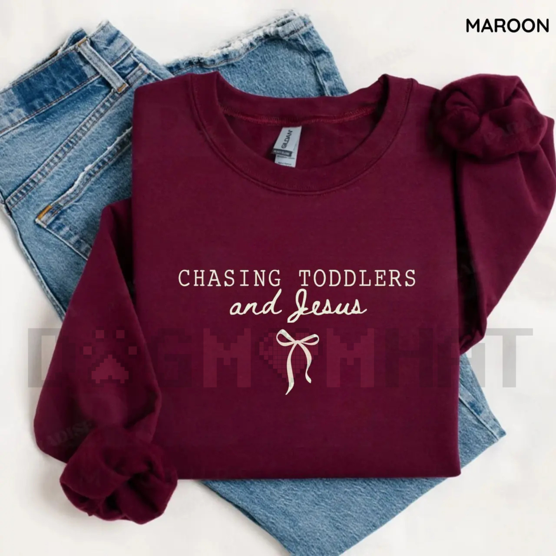 "Chasing Jesus and Toddlers" Coquette Sweatshirt