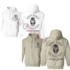 "Dirty Hands and Hair Bands" Skull Blue Collar Hoodie & Crewneck – Support Women In The Trades, Skilled Trades Cotton Fabric Pullover