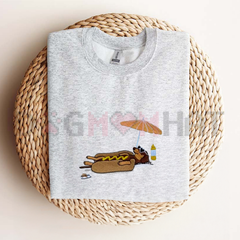 "Hot Dog on the Beach" Embroidered Dachshund T-Shirt