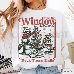 "I'm About To Deck These Halls" Funny Sweatshirt – Raccoon Christmas Tree Graphic