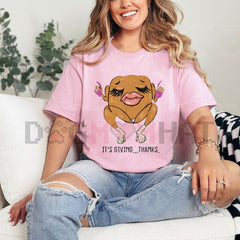 "It's Giving Thanks" Thanksgiving Vibe Check T-Shirt – Viral Slang Modern Internet Humor Tee