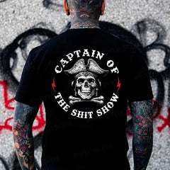 "Captain of the Shit Show" Skull Print T-Shirt – Funny & Fashionable Men's Crewneck, Casual Cotton Tee